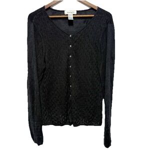 Alfani Cardigan Womens L Black Silk Open Knit Lightweight Button Front Sweater